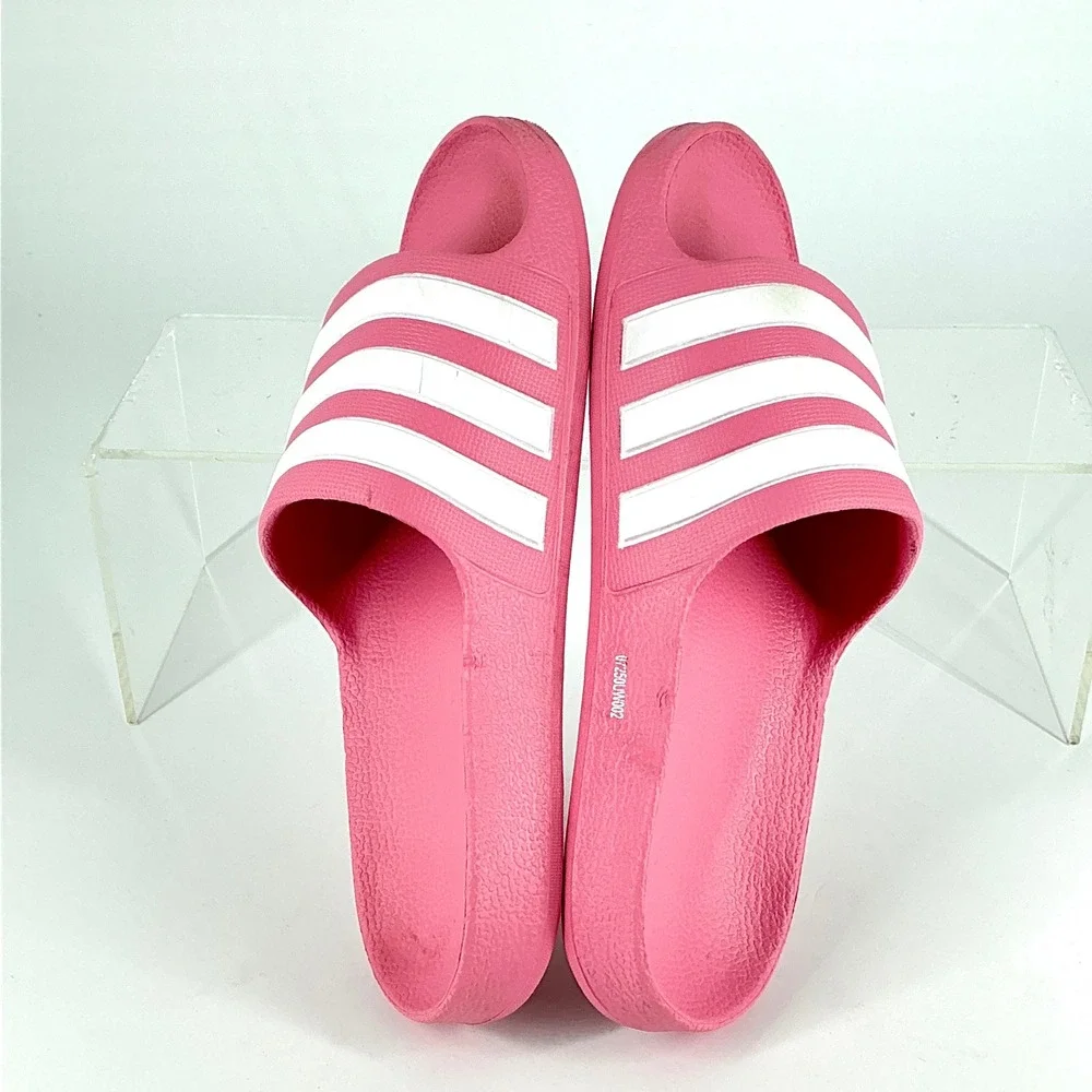Adidas Adilette Aqua Kids Size‎ 1K 1 K Pink White 3-Stripes Slide Sandals